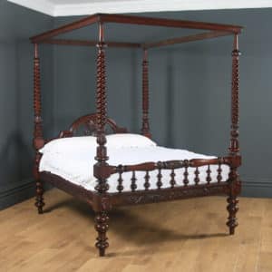 Antique 5ft 4” Victorian Anglo-Indian Colonial Raj King Size Four Poster Bed (Circa 1880) - yolagray.com