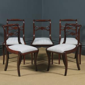 Antique English Georgian Regency Set of Five 5 Mahogany Rope Twist Dining Chairs (Circa 1820) - yolagray.com