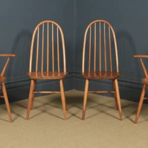 Vintage Blonde Ercol Quaker Oak Drop Leaf Dining Table & Four Hoop Back Kitchen Chairs Dining Suite (Circa 1950) - yolagray.com