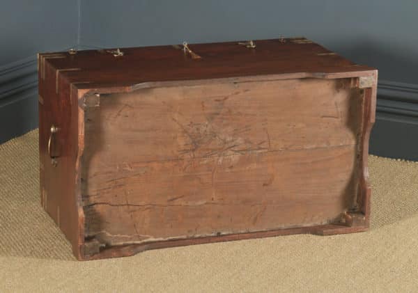 Large Antique Victorian Anglo Indian Colonial Campaign Teak & Brass Chest / Trunk (Circa 1870) - yolagray.com