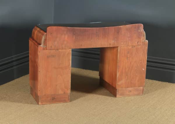 Antique English Art Deco Figured Walnut & Glass Cloud Shaped Pedestal Office Desk (Circa 1930) - yolagray.com