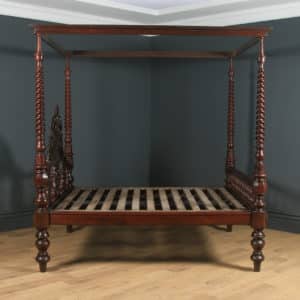 Antique 6ft Victorian Anglo-Indian Colonial Raj Super King Size Four Poster Bed (Circa 1870) - yolagray.com