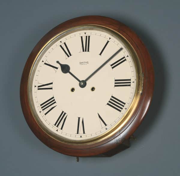 Antique 15" Mahogany Smiths Enfield Railway Station / School Wall Clock (Chiming) - yolagray.com