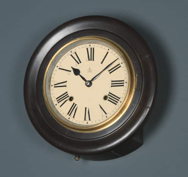 Antique 12" Japanese Welaiti Mahogany Railway Station / School Round Dial Wall Clock (Chiming) - yolagray.com
