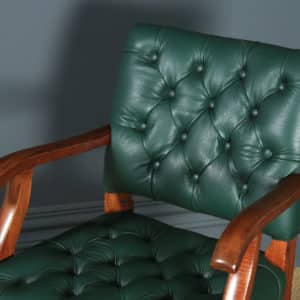 Antique English Edwardian Solid Oak & Green Leather Upholstered Revolving Office Desk Arm Chair (Circa 1910) - yolagray.com