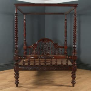 Antique 5ft 4” Victorian Anglo-Indian Colonial Raj King Size Four Poster Bed (Circa 1880) - yolagray.com