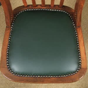 Antique English Edwardian Beech & Green Leather Revolving Office Desk Side Chair (Circa 1910) - yolagray.com