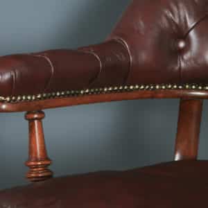 Antique English Victorian Mahogany & Brown Leather Office Desk Arm Chair (Circa 1880) - yolagray.com