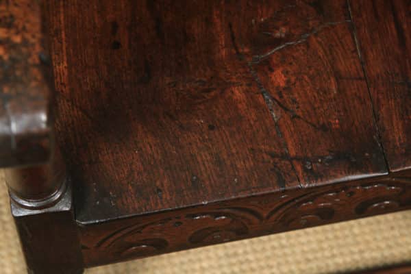Antique English 17th Century Solid Oak Joined Wainscot Hall Arm Chair (Circa 1680) - yolagray.com