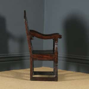 Antique English 17th Century Solid Oak Joined Wainscot Hall Arm Chair (Circa 1680) - yolagray.com