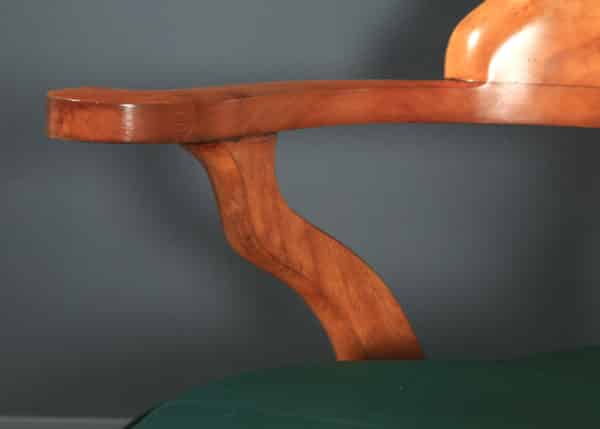 Antique English Victorian Birch & Green Leather Revolving Office Desk Arm Chair (Circa 1880) - yolagray.com