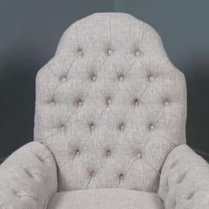 Antique English Queen Anne Style Grey Upholstered Beech Wing Arm Chair (Circa 1920) - yolagray.com