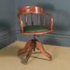 Antique English Edwardian Solid Ash & Oak Green Leather Revolving Office Desk Arm Chair (Circa 1910) - yolagray.com