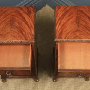 Antique Pair of English Queen Anne Style Flame Mahogany Bedside Cupboards Nightstands (Circa 1930) - yolagray.com