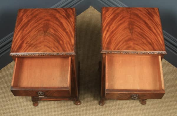 Antique Pair of English Queen Anne Style Flame Mahogany Bedside Cupboards Nightstands (Circa 1930) - yolagray.com
