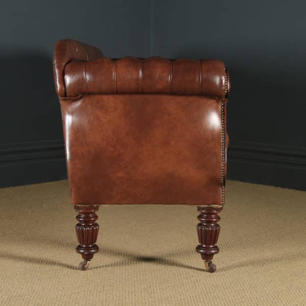 Antique English William IV Mahogany & Brown Leather Double Ended Couch / Settee / Sofa (Circa 1835) - yolagray.com