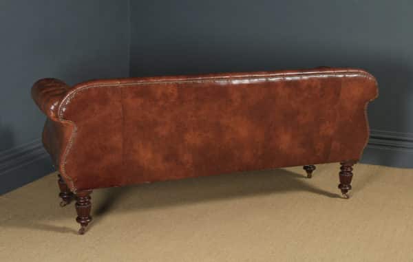 Antique English William IV Mahogany & Brown Leather Double Ended Couch / Settee / Sofa (Circa 1835) - yolagray.com