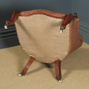Antique English Victorian Mahogany & Brown Tan Brown Leather Deep Buttoned Reading Armchair (Circa 1850) - yolagray.com