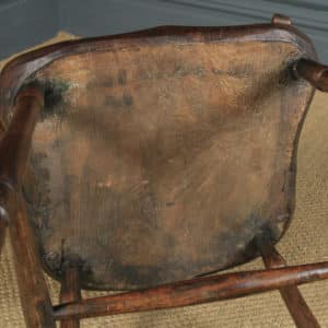 Antique English Set of Six 6 Victorian Ash & Elm Windsor Stick & Hoop Back Kitchen Dining Arm Chairs (Circa 1850) - yolagray.com