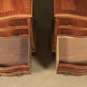 Pair of English Georgian Style Flame Mahogany Serpentine Bedside Chest of Drawers Tables / Nightstands (Circa 1980) - yolagray.com