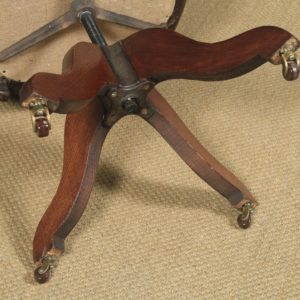 Antique English Victorian Mahogany & Oak Green Leather Revolving Office Desk Arm Chair (Circa 1890) - yolagray.com