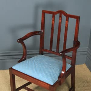 Antique English Victorian Arts & Crafts Mahogany Inlaid Open Office Desk / Dining / Occasional Arm Chair (Circa 1890) - yolagray.com