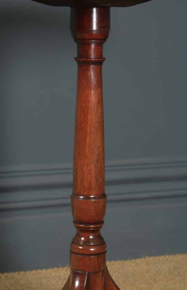 Small Antique English Georgian Mahogany Inlaid Tripod Circular Pedestal Wine Table (Circa 1810) - yolagray.com