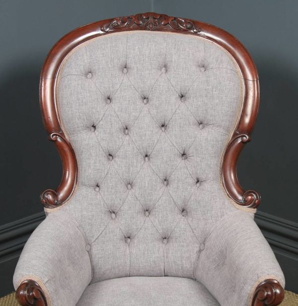 Antique English Victorian Mahogany Gentlemen’s Spoon Back Armchair (Circa 1850) - yolagray.com
