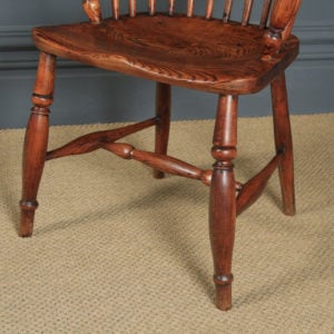 Antique English Single Victorian Ash & Elm Windsor Stick & Hoop Back Kitchen Dining Arm Chair (Circa 1840) - yolagray.com