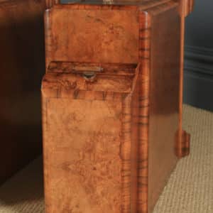 Antique English Pair of Art Deco Burr Walnut Bedside Chests Cabinets Tables Nightstands (Circa 1930) - yolagray.com