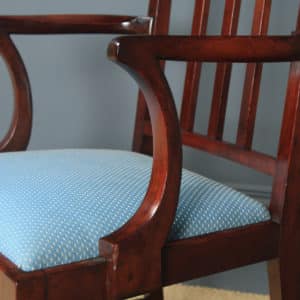 Antique English Victorian Arts & Crafts Mahogany Inlaid Open Office Desk / Dining / Occasional Arm Chair (Circa 1890) - yolagray.com