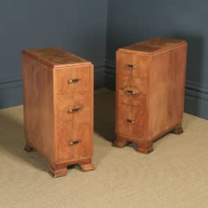 Antique Pair of English Art Deco Figured Walnut Bedside Chests Tables (Circa 1930) - yolagray.com