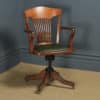 Antique English Edwardian Oak & Green Leather Revolving Office Desk Arm Chair (Circa 1910) - yolagray.com