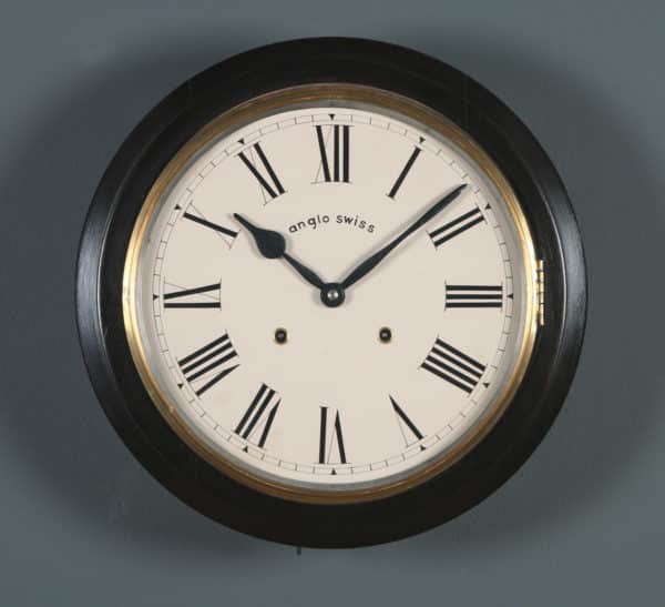 Antique 15.5" Mahogany Anglo Swiss Railway Station / School Round Dial Wall Clock (Chiming) - yolagray.com