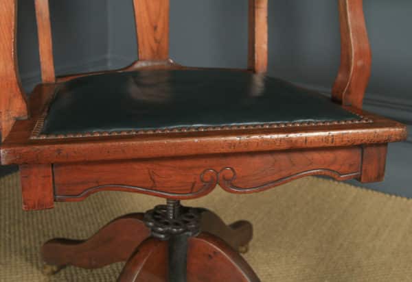 Antique English Edwardian Art Nouveau Ash & Birch Revolving Office Desk Arm Chair (Circa 1910) - yolagray.com