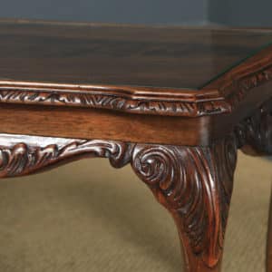 Antique English Queen Anne Style Flame Mahogany & Glass Coffee Table (Circa 1930) - yolagray.com