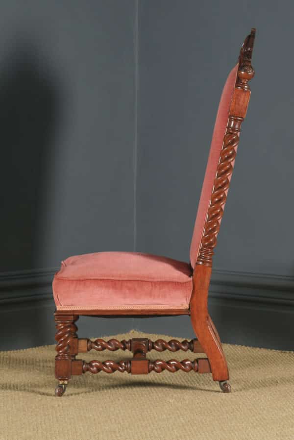 Antique English Victorian Gothic Oak Upholstered Occasional / Nursing / Bedroom Chair (Circa 1870) - yolagray.com