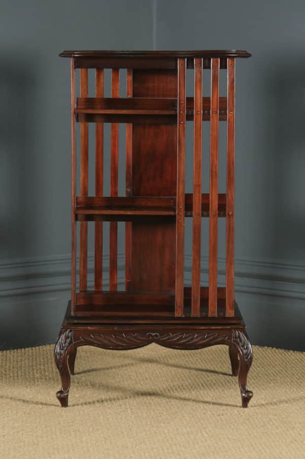 Antique English Edwardian Mahogany Revolving Bookcase Shelf Stand Table (Circa 1910) - yolagray.com