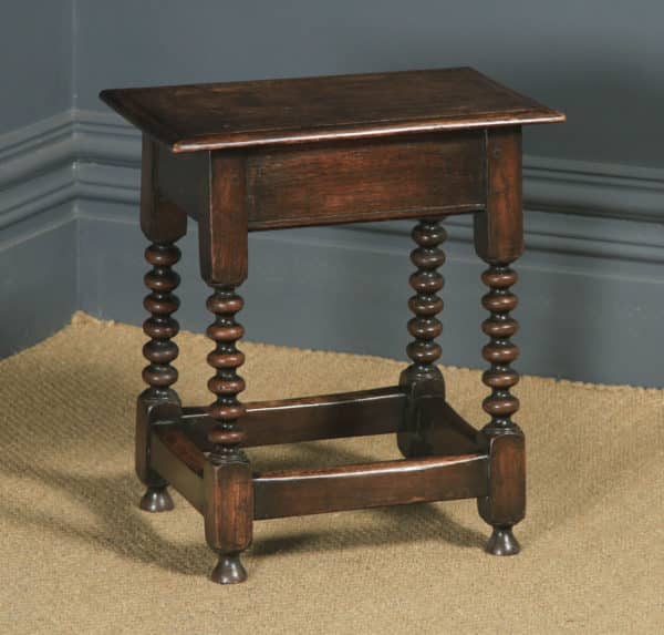 Antique English 17th Style Oak Joint Stool / Side / Lamp Table (Circa 1910) - yolagray.com