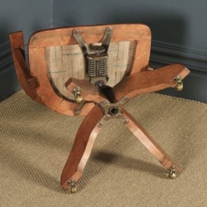 Antique English Edwardian Oak & Pale Green Leather Revolving Office Desk Arm Chair (Circa 1910) - yolagray.com