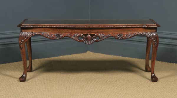 Antique English Queen Anne Style Flame Mahogany & Glass Coffee Table (Circa 1930) - yolagray.com