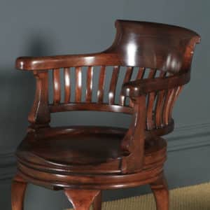 Pair of Antique English Victorian Mahogany Leather Revolving Office Desk Arm Chairs (Circa 1880) - yolagray.com