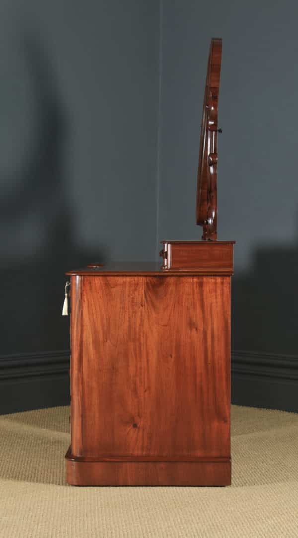 Antique English Victorian Mahogany Pedestal Dressing Table with Mirror (Circa 1870) - yolagray.com