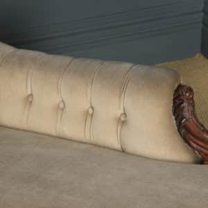 Antique English Victorian Rosewood Upholstered Chaise Longue Sofa Couch (Circa 1850) - yolagray.com