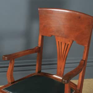 Antique English Edwardian Art Nouveau Ash & Birch Revolving Office Desk Arm Chair (Circa 1910) - yolagray.com