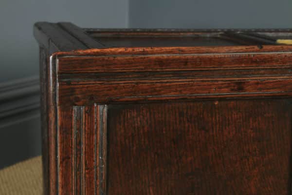 Antique English Charles II Oak Carved Twin Panel Coffer Chest Blanket Box Trunk (Circa 1680) - yolagray.com