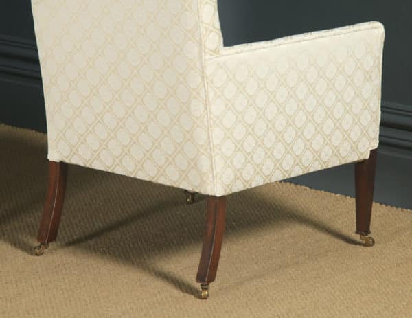 Antique English Pair of Edwardian Sheraton Style Upholstered Mahogany Inlaid Armchairs (Circa 1901) - yolagray.com