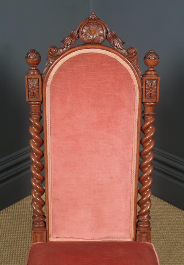 Antique English Victorian Gothic Oak Upholstered Occasional / Nursing / Bedroom Chair (Circa 1870) - yolagray.com