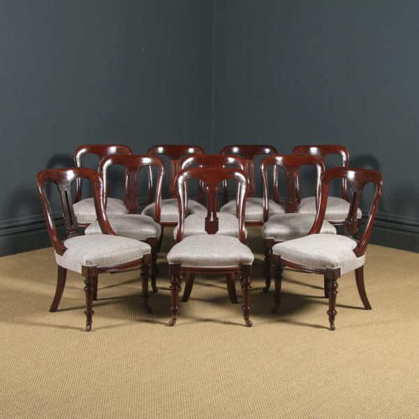 Antique English Victorian Set of Ten 10 Mahogany Bow Back Dining Chairs (Circa 1880) - yolagray.com