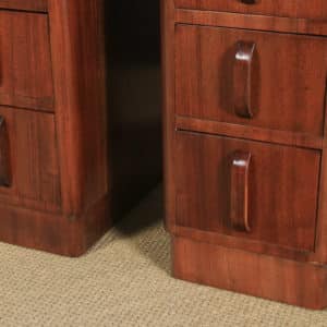 Antique Pair of English Art Deco Figured Mahogany Bedside Cabinet Chests Tables Nightstands (Circa 1935) - yolagray.com